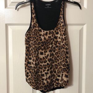 EXPRESS Embellished Racerback Blouse Size XS Cheetah Print with Sequins
